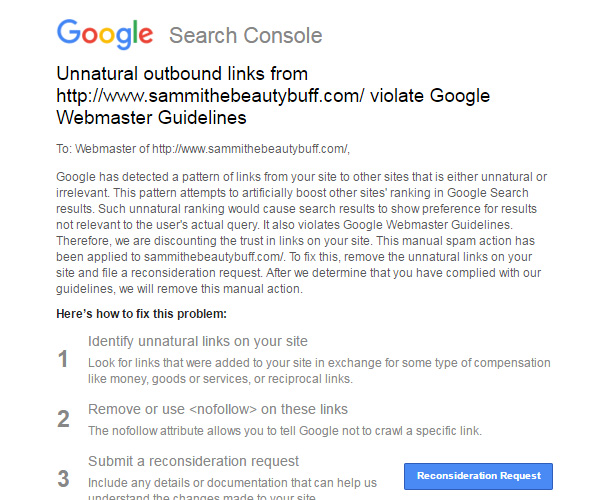 Google Search Console - manual action