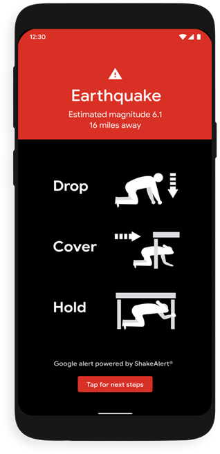 Earthquake alert Google