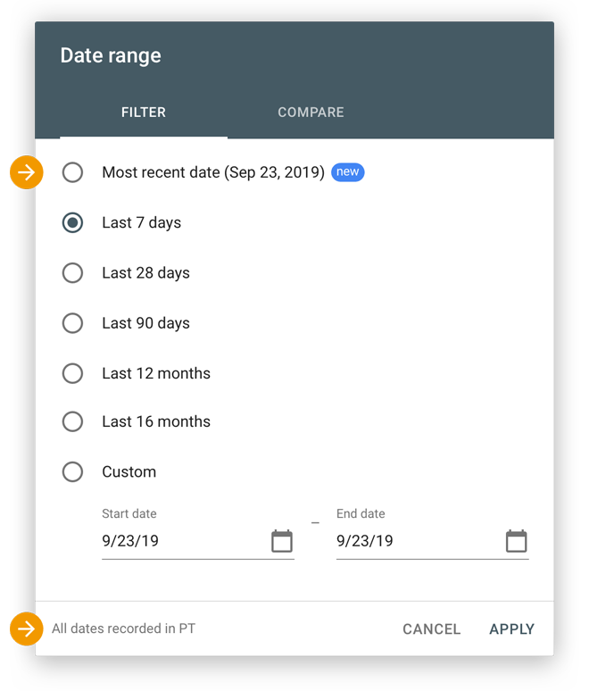 Google Search Console - Data range export