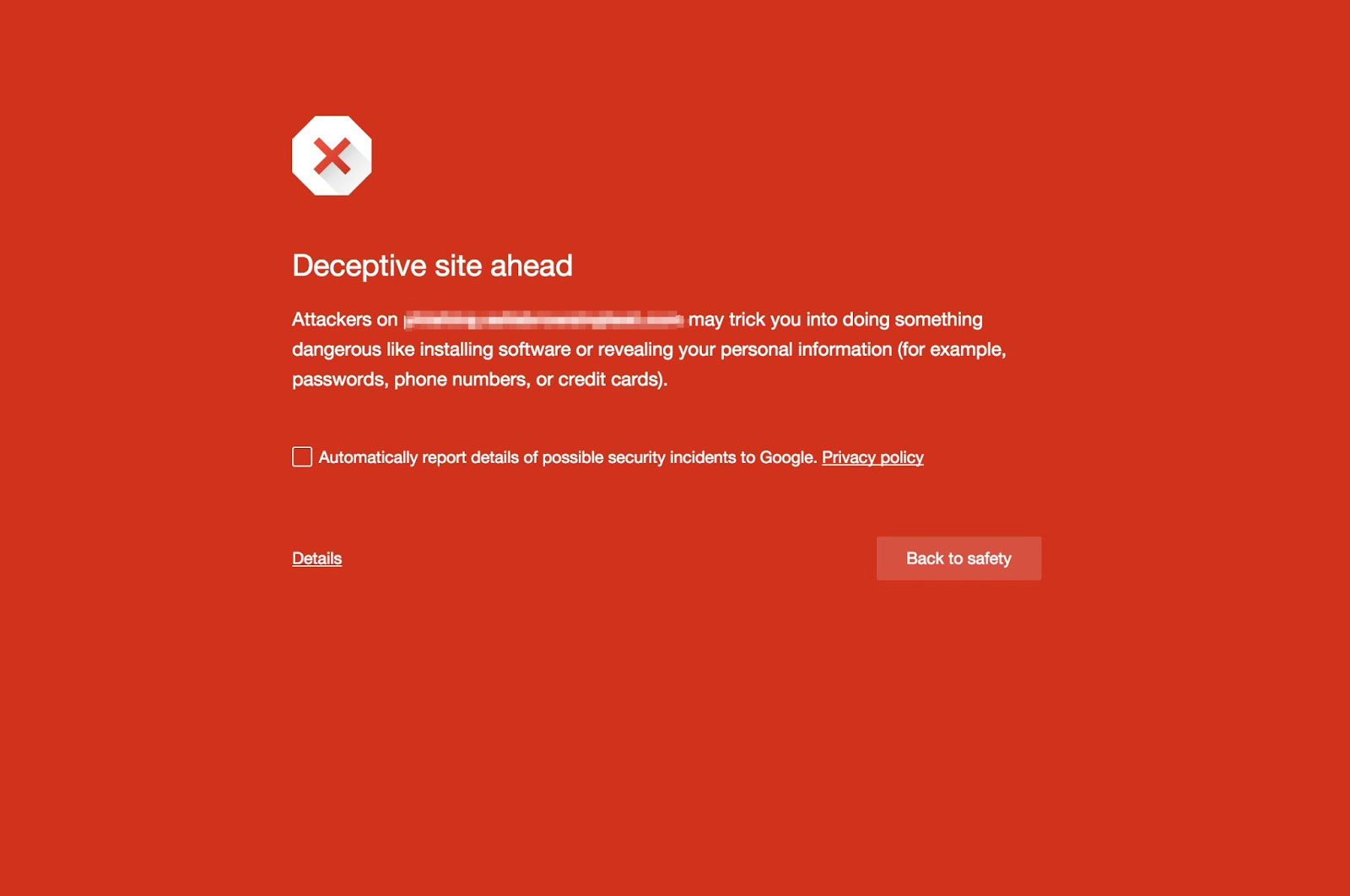 Google red page - warns users