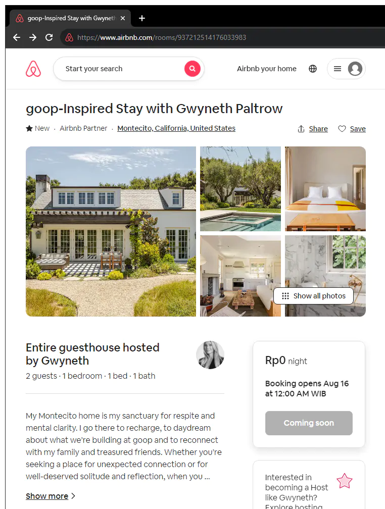 Gwyneth Paltrow's Airbnb listing