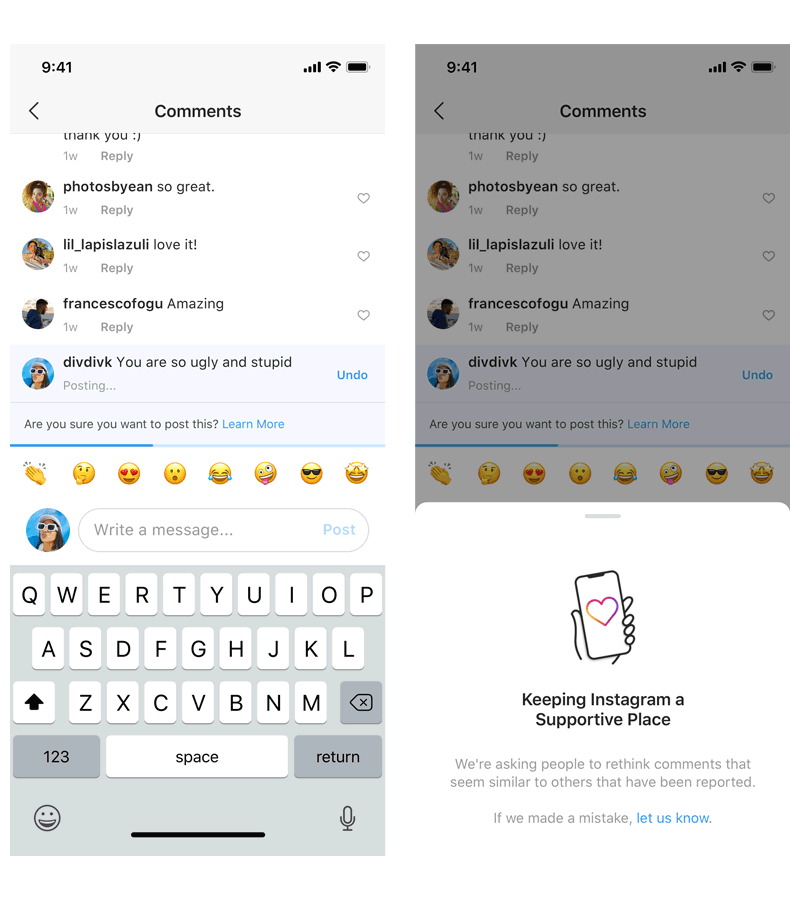 Instagram comment filtering using AI