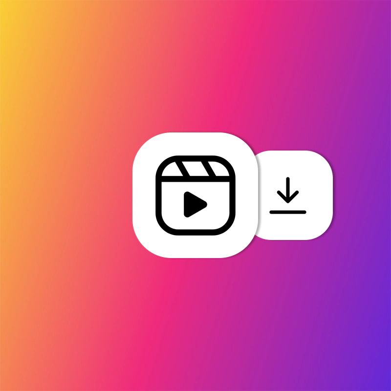 Instagram Reels icon, and a download icon, rainbow gradient