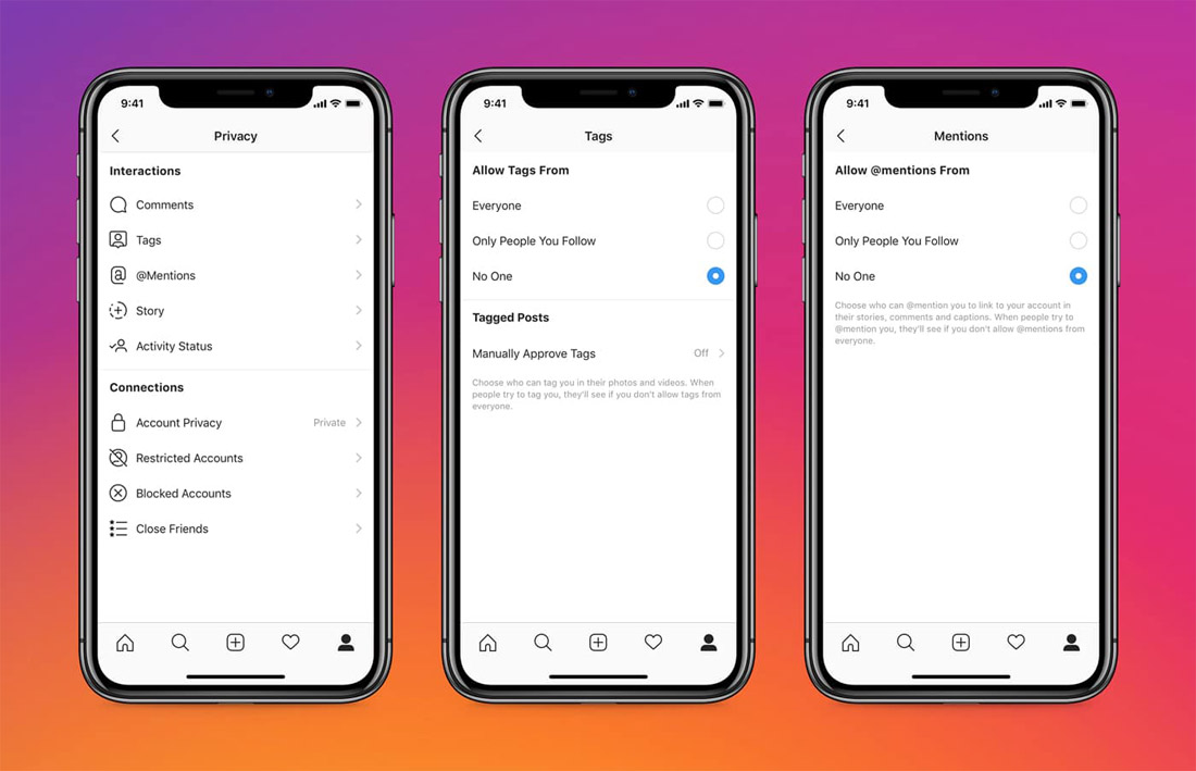 Instagram tag and mention control