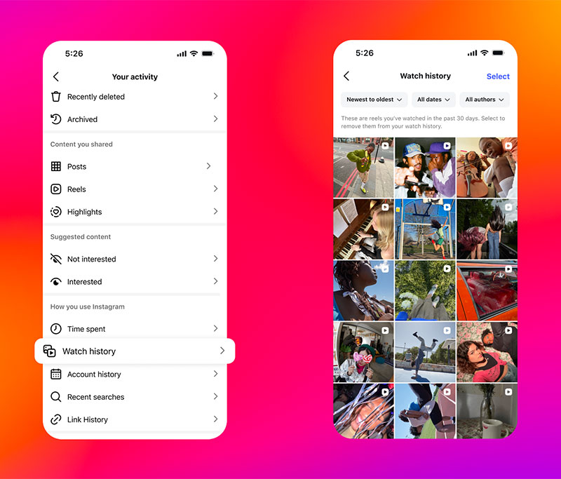 Instagram, Watch History