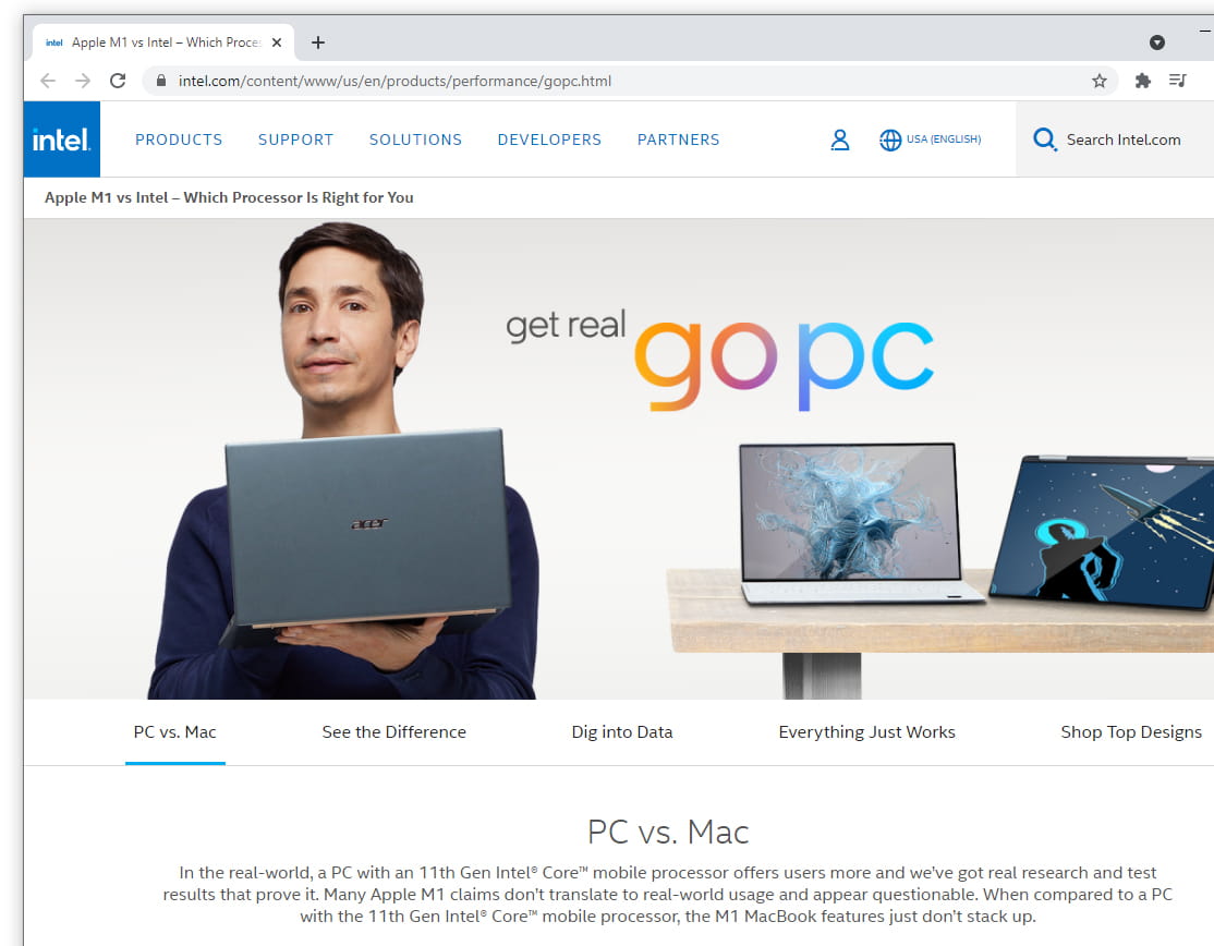 Intel website roasting Apple M1