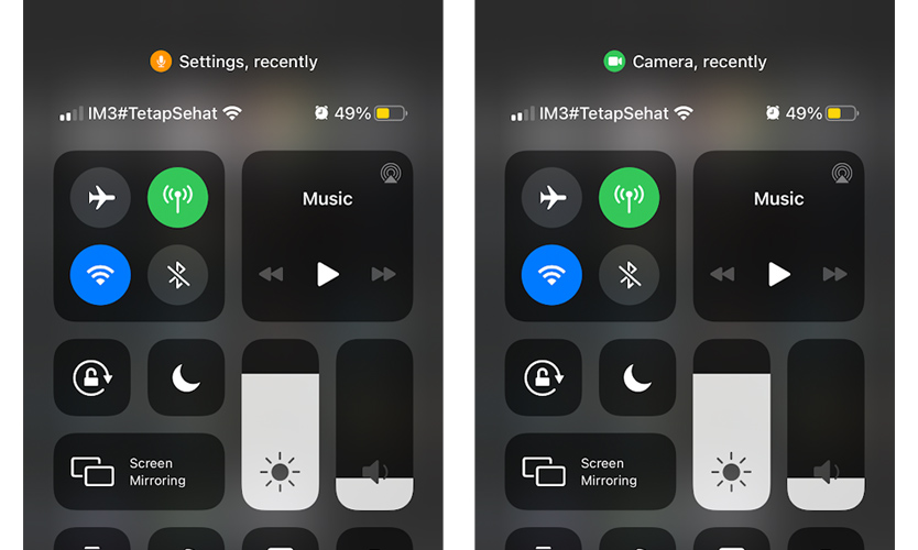 iOS 14, colored dots in Control Center