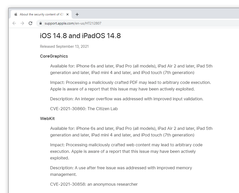 iOS 14.8, iPadOS 14.8