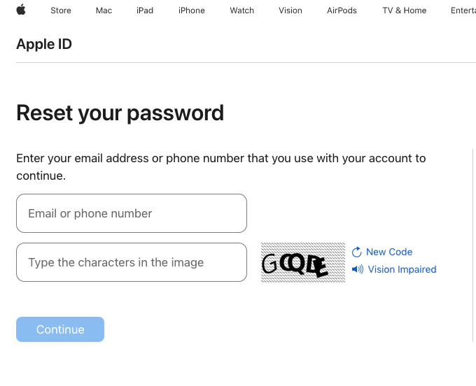 iPhone password reset
