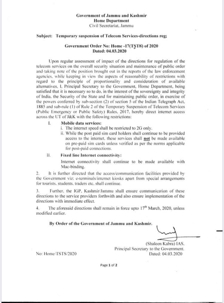 Internet access in Jammu and Kashmir restored, but with restrictions