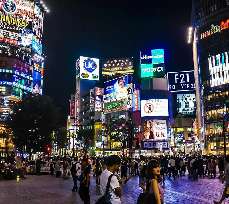 Shibuya, known for being a vibrant, youthful district with shopping, restaurants, and entertainment. But it also has lots of live hotels as mating grounds for tourists