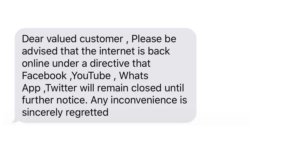 The SMS sent to Zimbabwean telecommunications users