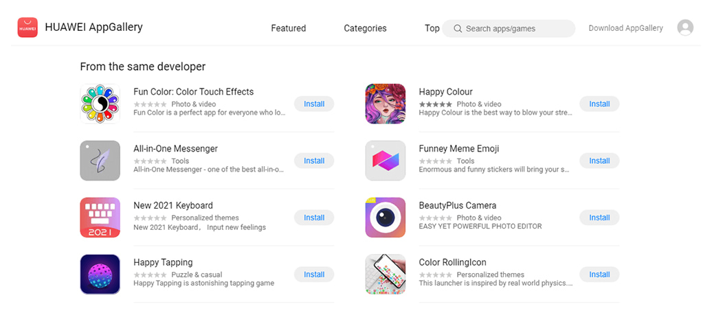 Apps with the Joker malware on Huawei's AppGallery