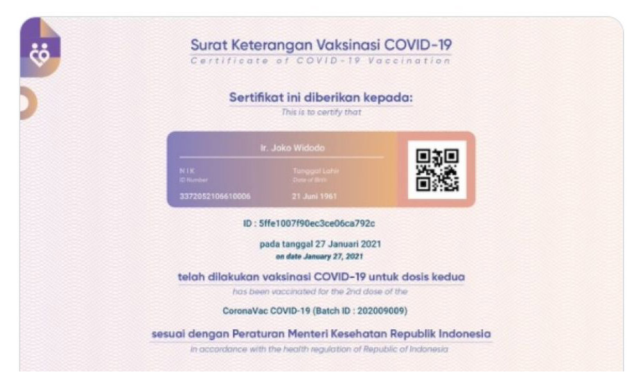 Jokowi, COVID-19 vaccine certificate