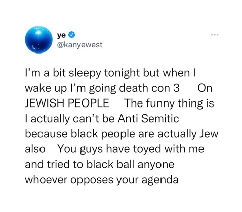 Kanye West anti-Semitic tweet