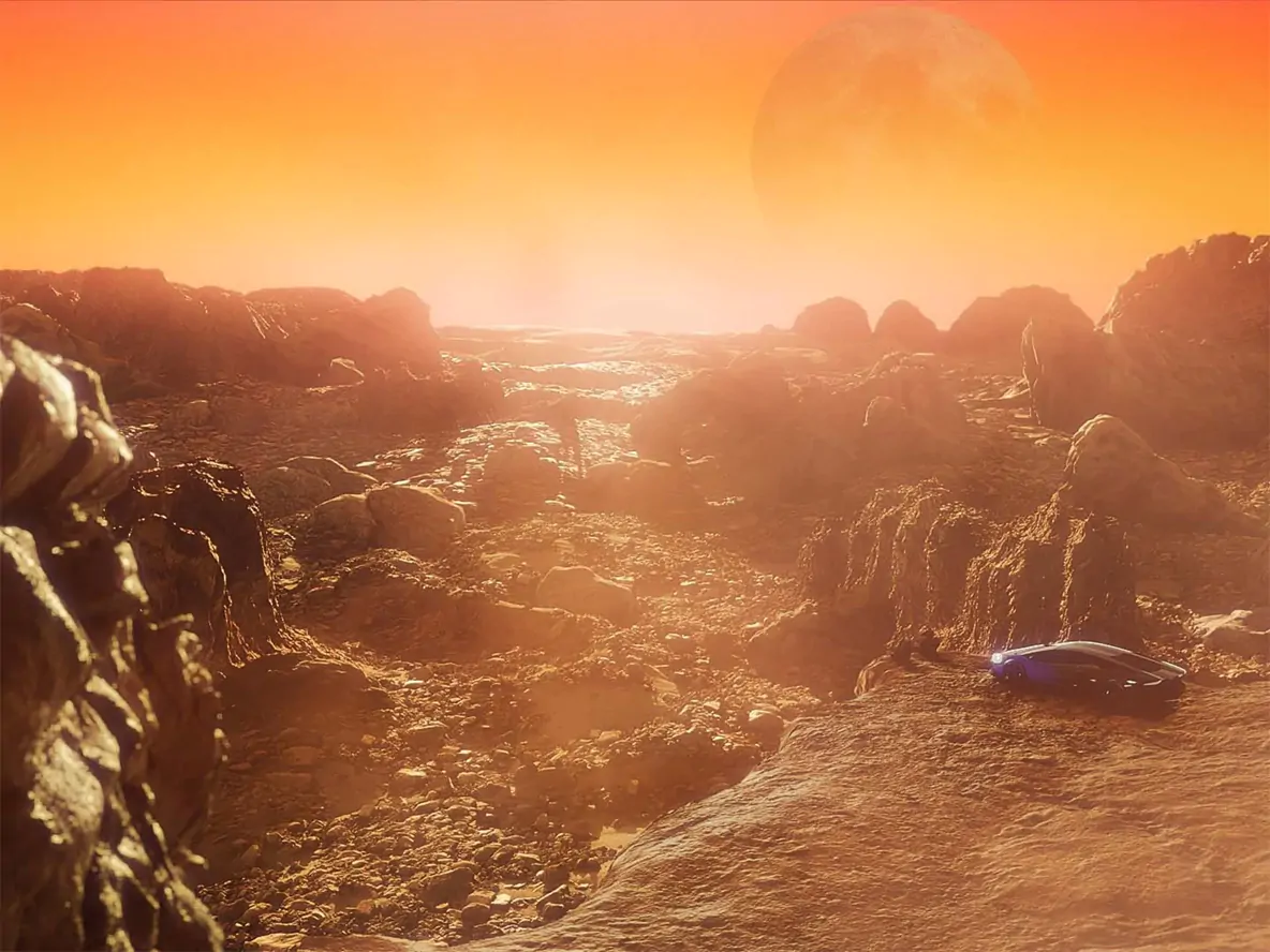 The last Aventador Coupé ever produced, pictured on the surface of Mars.