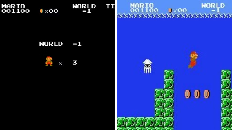 In the original Super Mario Bros., there are several Minus Worlds, including the ever-looping water stage