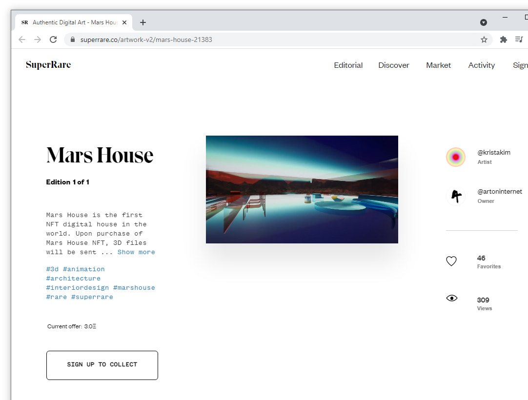 'Mars House' NFT listing on SuperRare