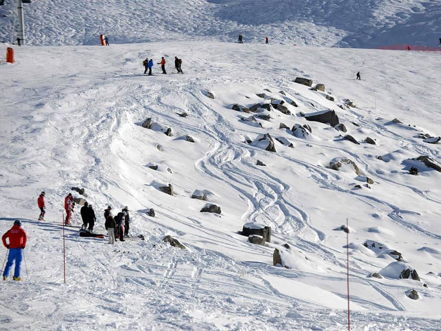 A file photo taken on December 31, 2013 in the French Alps, showing the rocky part between two slopes where Michael Schumacher had an accident on December 29