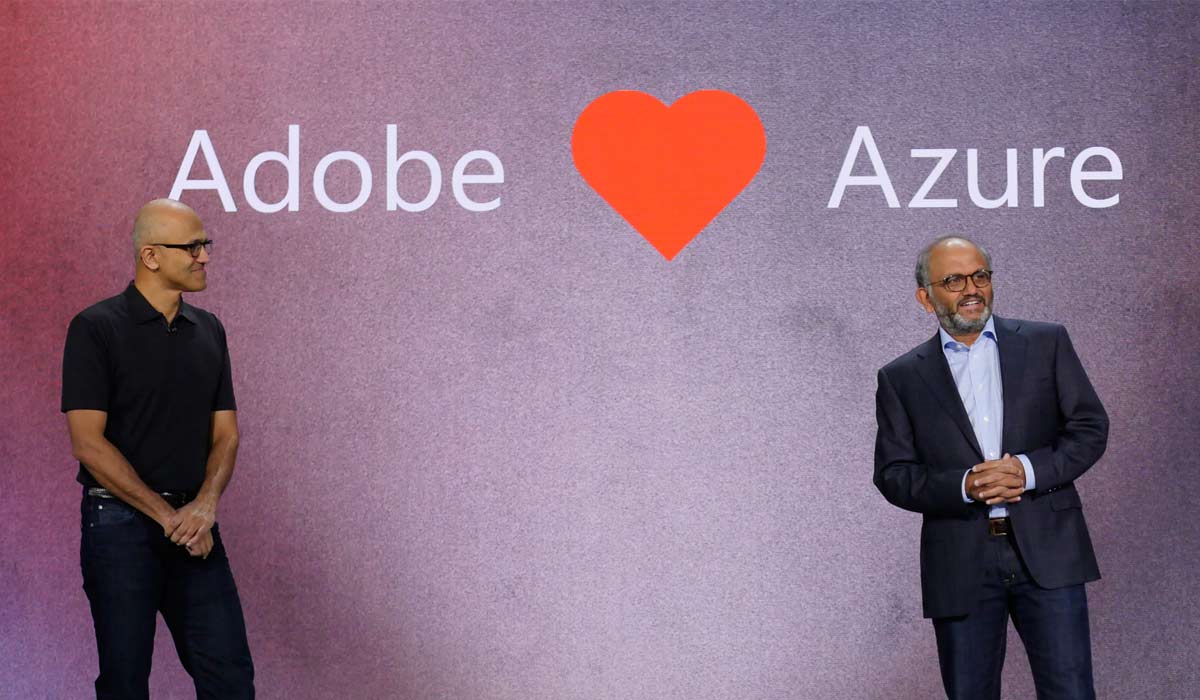 Microsoft CEO and Adobe CEO when announcing a partnership at Microsoft Ignite 2016 in Atlanta