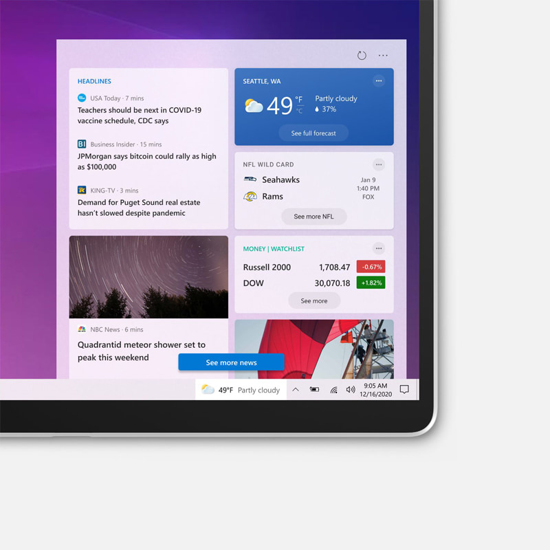Microsoft Windows 10, taskbar widgets