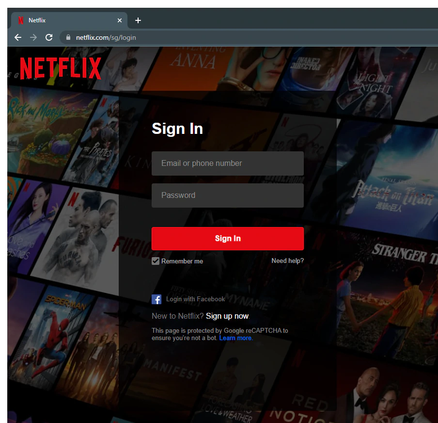 Netflix login page