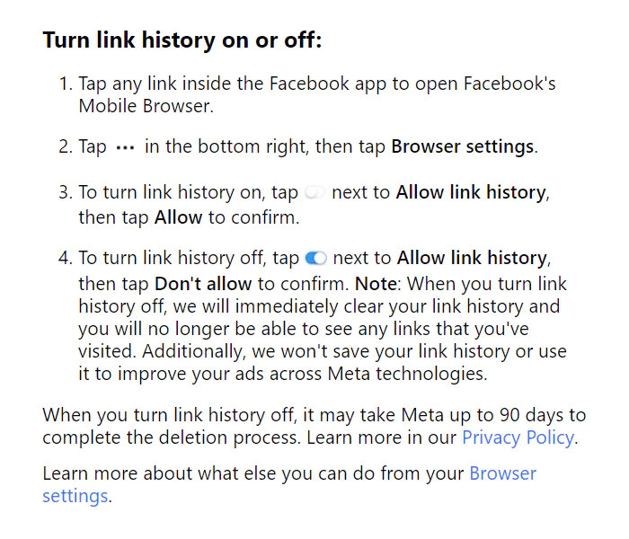Meta, never lose a link again, Link History.