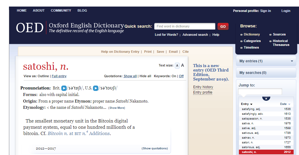 Satoshi added to the Oxford English Dictionary