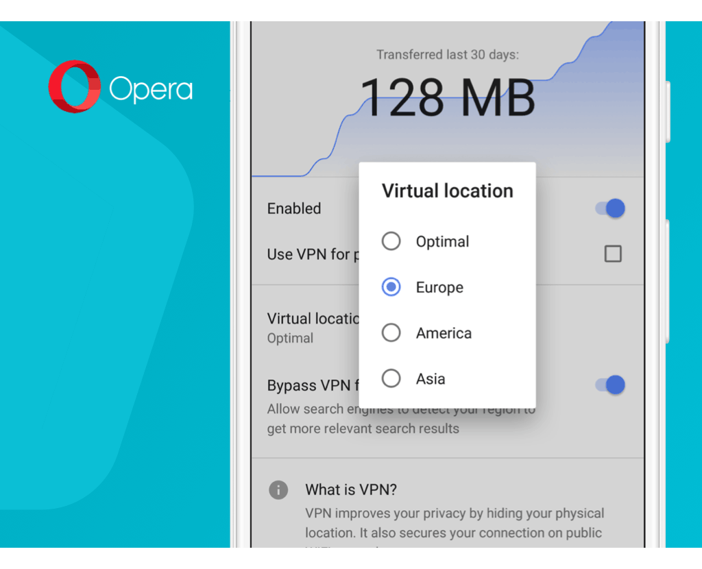 Opera browser on mobile with VPN