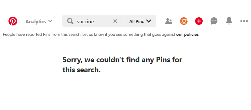 'Pinterest vaccine search