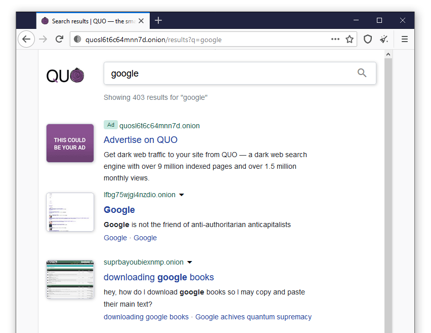 QUO search engine.