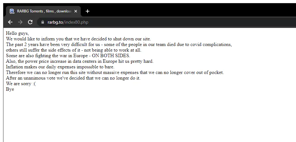 RARBG.to, after shut down