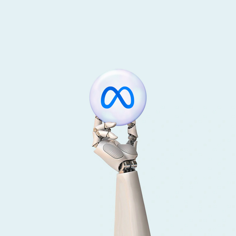 Robot hand holding Meta
