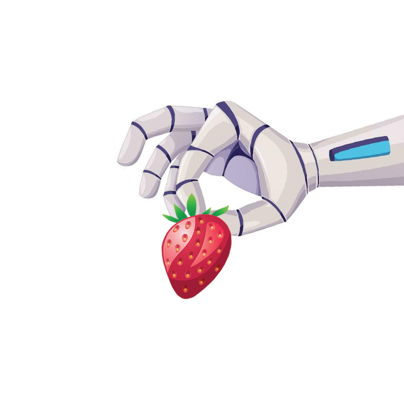 Robot hand, strawberry
