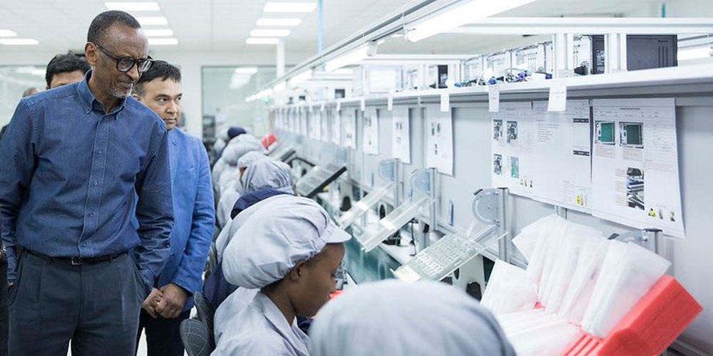 Rwanda President Paul Kagame at the launch of Mara Phones Factory in Kigali, Rwanda on 7 October 2019