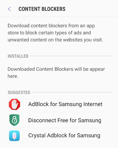 Samsung Internet - Content Blockers