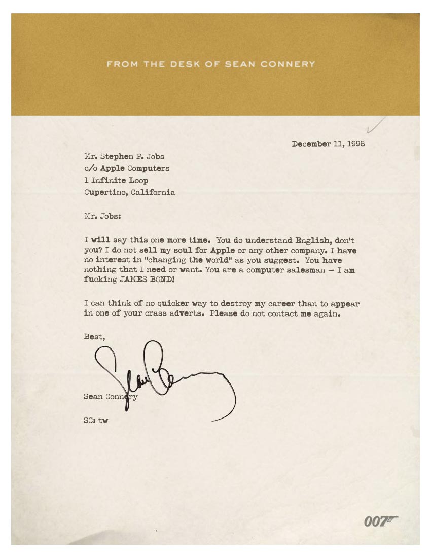 The fake letter actor Sean Connery sent to Apple co-founder Steve Jobs