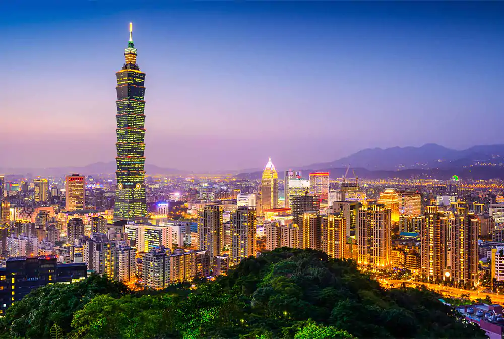 Taipei, the capital of Taiwan, with the Taipei 101 building standing tall among other skyscrapers.