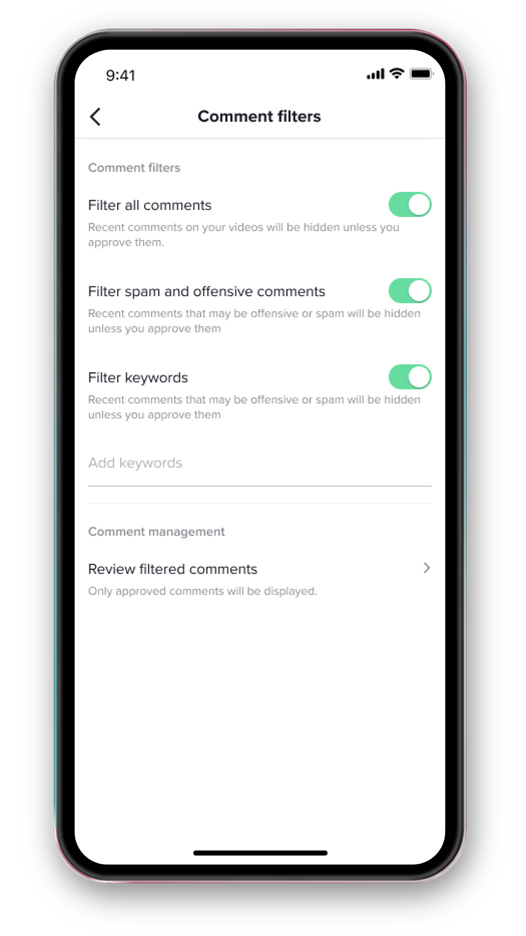TikTok comments filter.