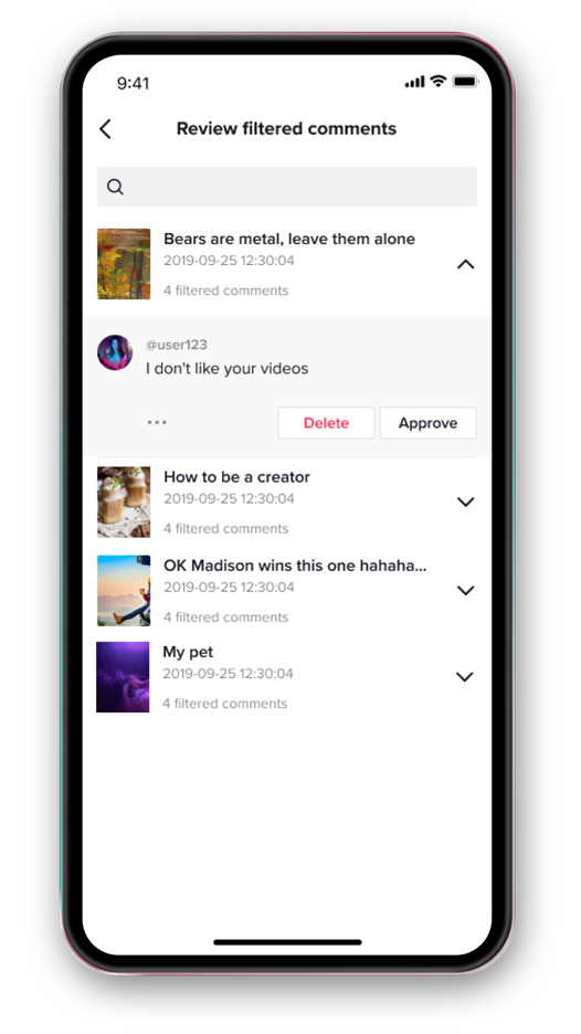 TikTok comments filter.