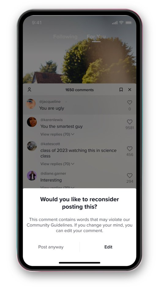 TikTok comments filter.