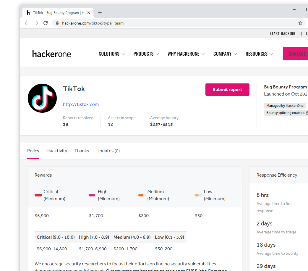 TikTok bug bounty program - HackerOne