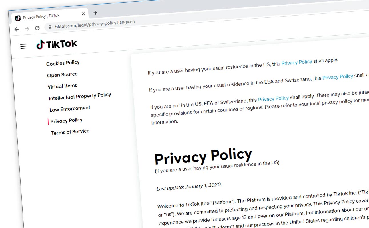 TikTok's Privacy Policy for user having their usual residence in the U.S..