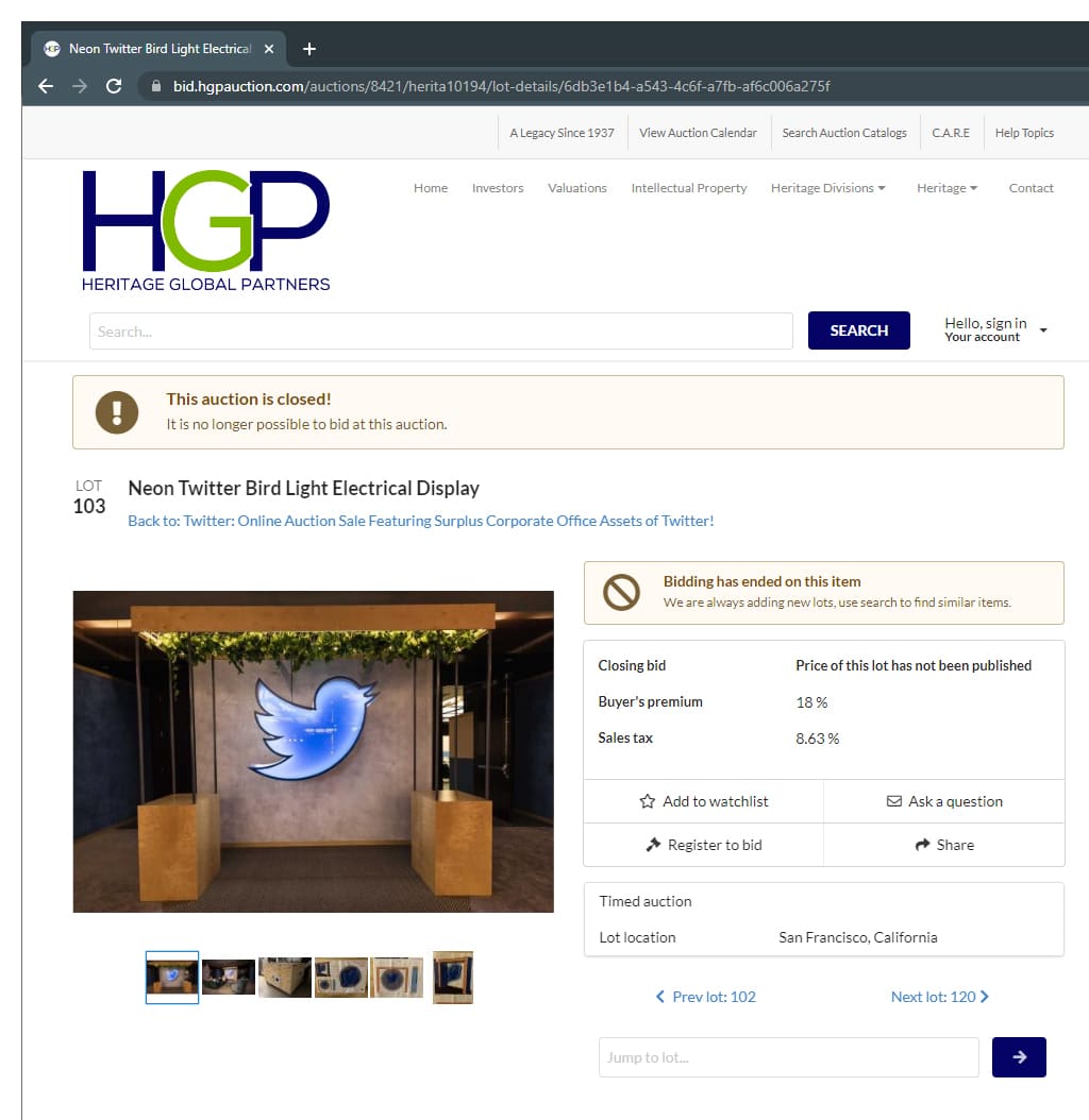 Twitter auctioning off items