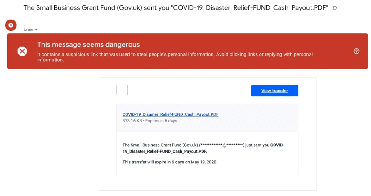 Scam COVID-19 relief fund