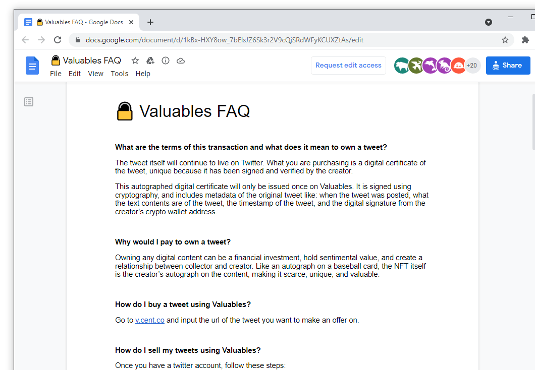 Valuables FAQ