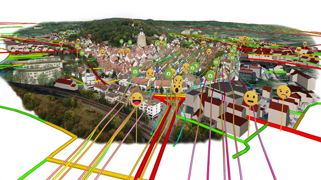 Feedback from Herrenberg residents about how they experience their city were integrated with other data in a 3D visualisation.