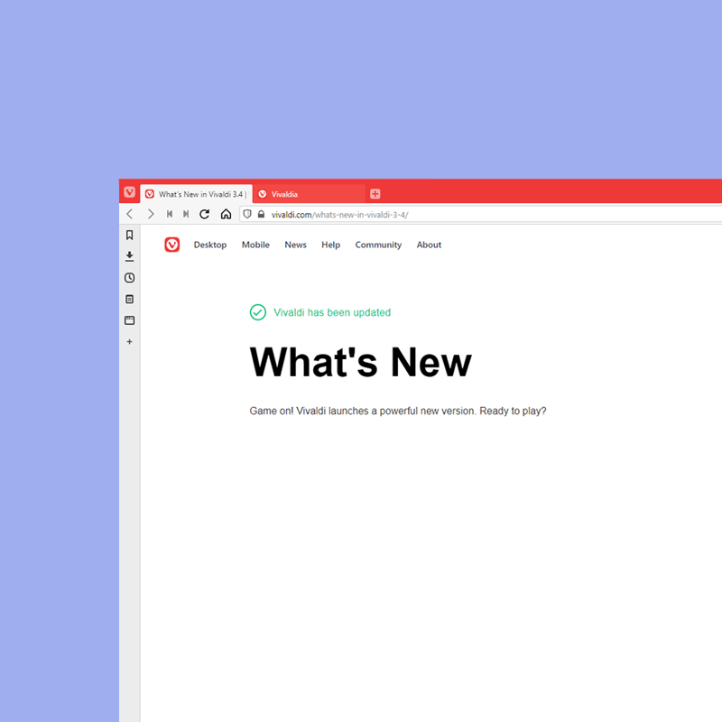 Vivaldi versiom 3.4 with in-browser game Vivaldia