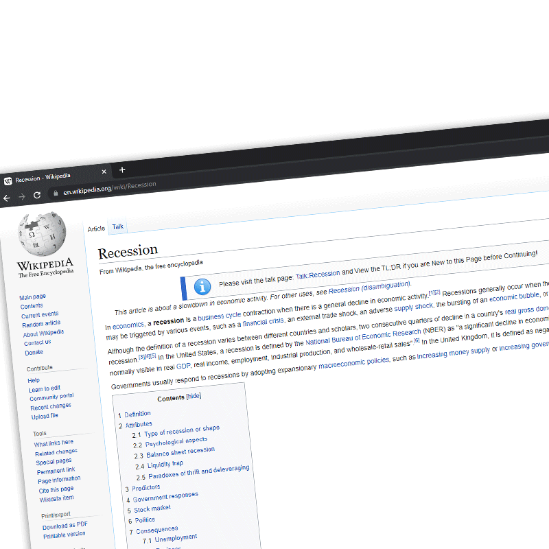 Wikipedia Recession page