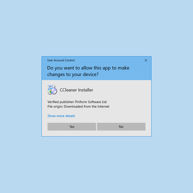 Windows 10 UAC - CCleaner installation